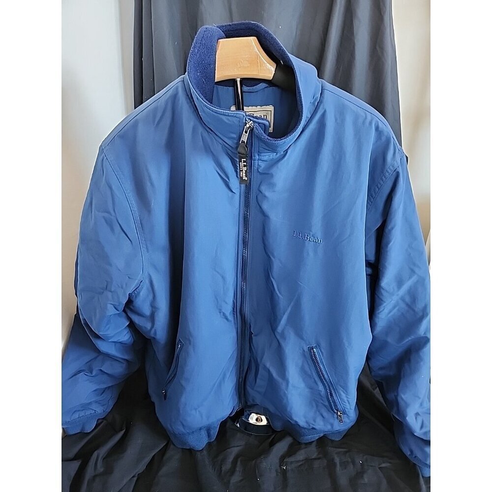 L.L.BEAN men's full zip blue jacket with fleece‎ lining, pockets, Size Large
